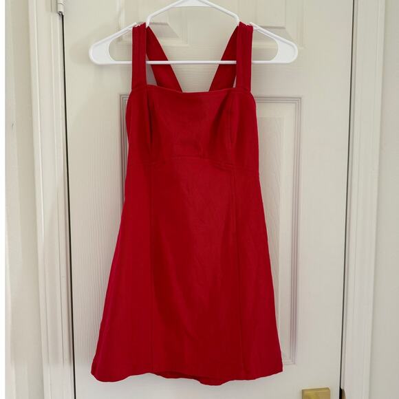 Cloud Ten Dresses & Skirts - Cloud Ten Red Denim Wide Strap Fitted Mini Dress Adjustable Back Women's Small